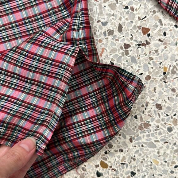 Limited 100% silk holiday red green plaid shirt top button up down small… - Picture 6 of 7